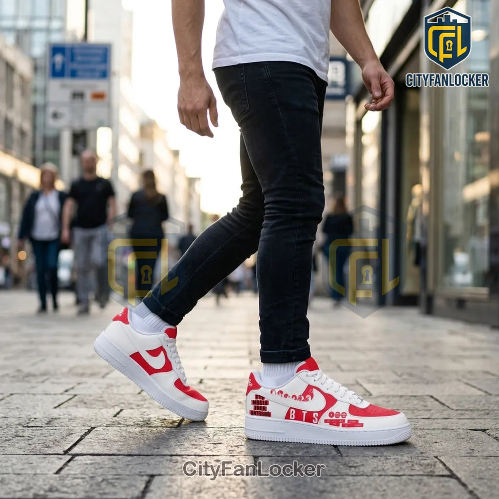 BTS World Tour Arirang Custom Red White Air Force 1 Sneakers