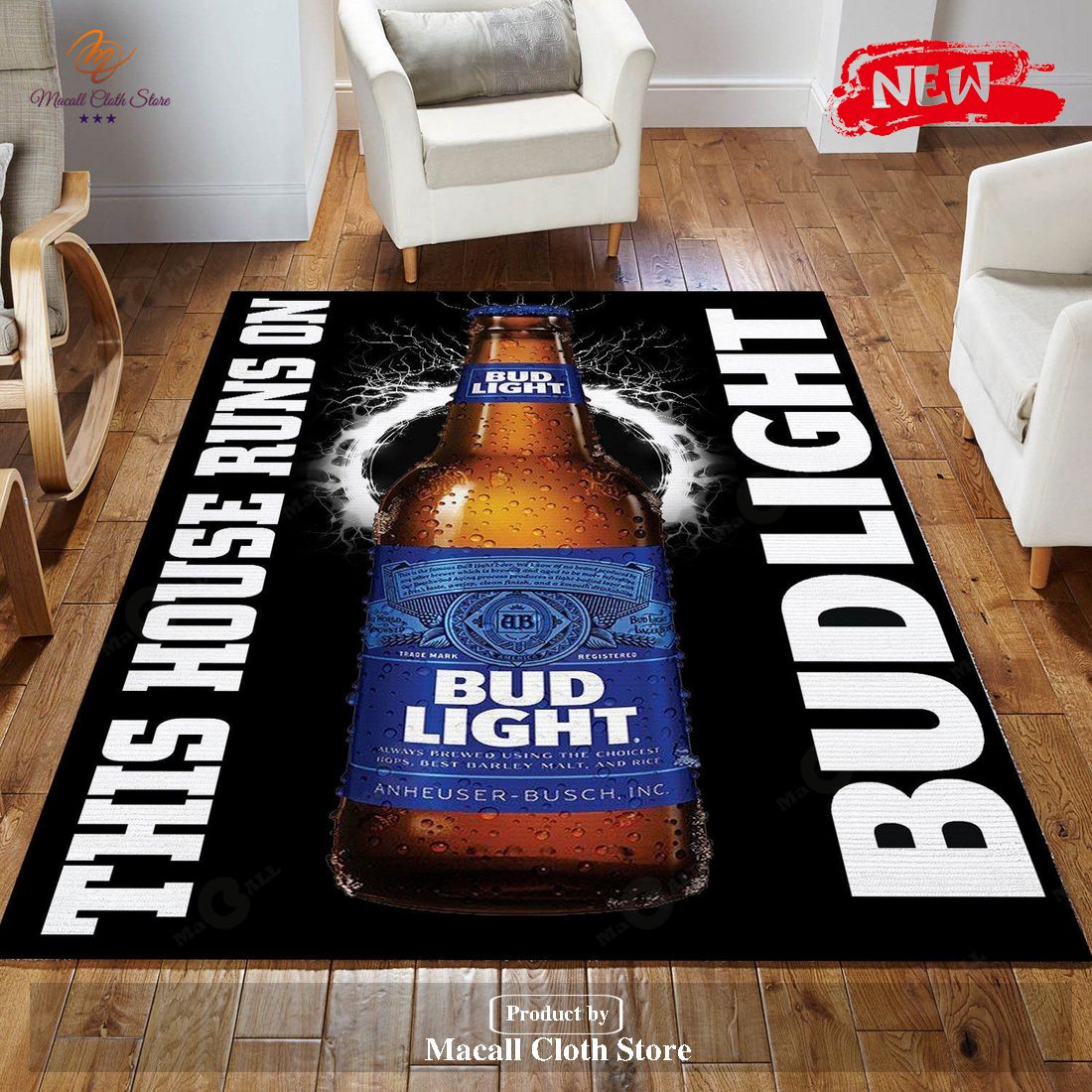 Bud Light This House Runs On Rug Room Carpet Custom Area Floor Home Decor - Indoor Outdoor Rugs