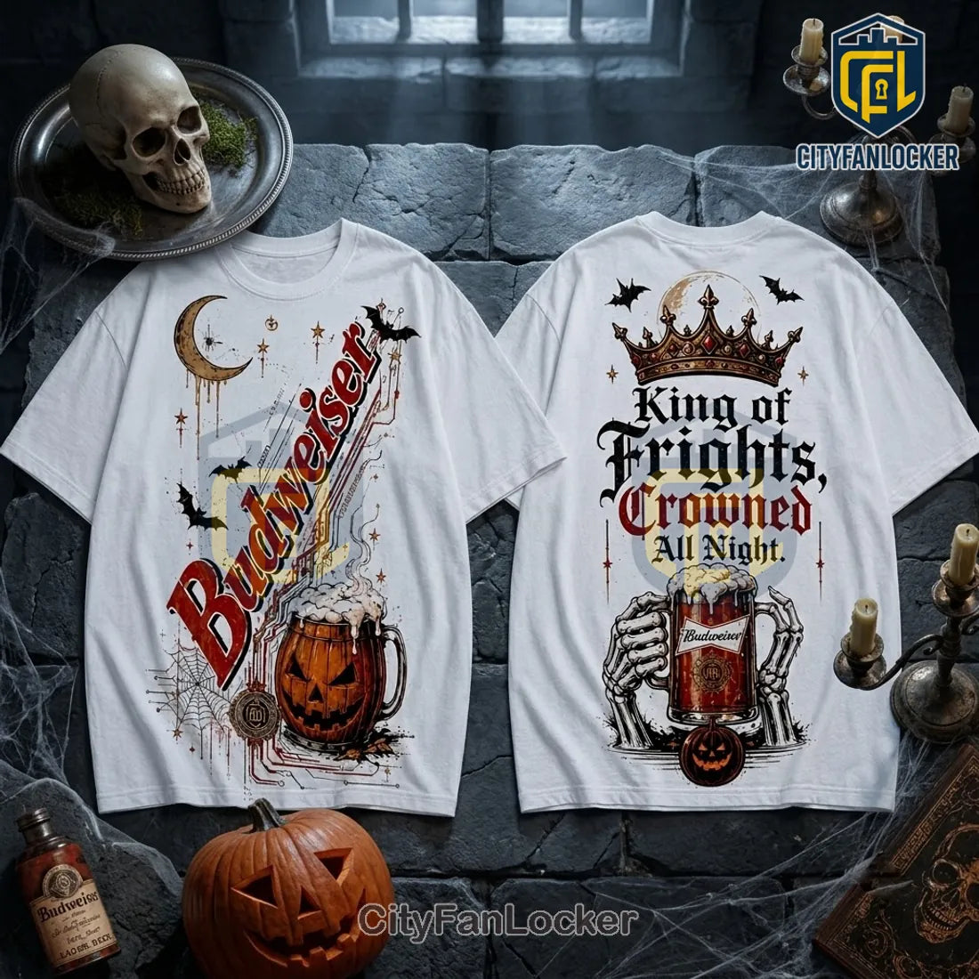 Budweiser King of Frights Skeleton Beer T-Shirt