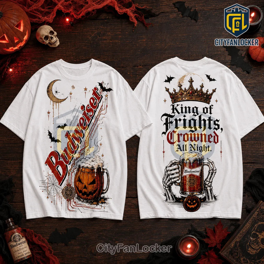 Budweiser King of Frights Skeleton Beer T-Shirt