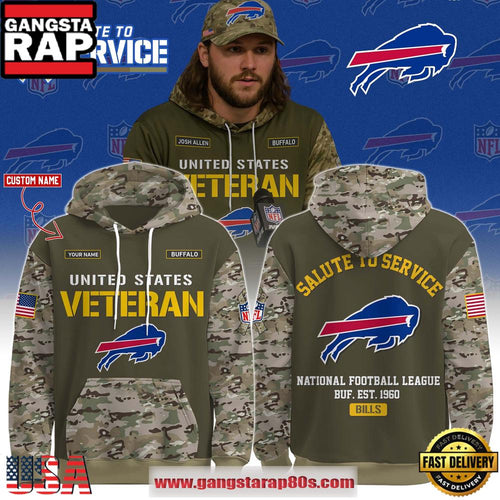 Buffalo Bills NFL Veteran Birthday 2025 Custom Name Unisex Hoodie