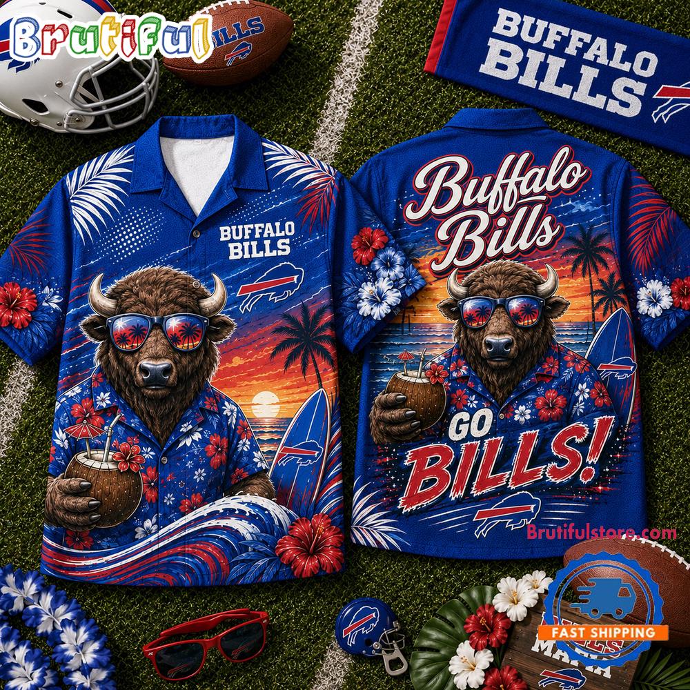Buffalo Bills 2026 NFL Mascot Beach Vibes Summer Hawaiian Shirt