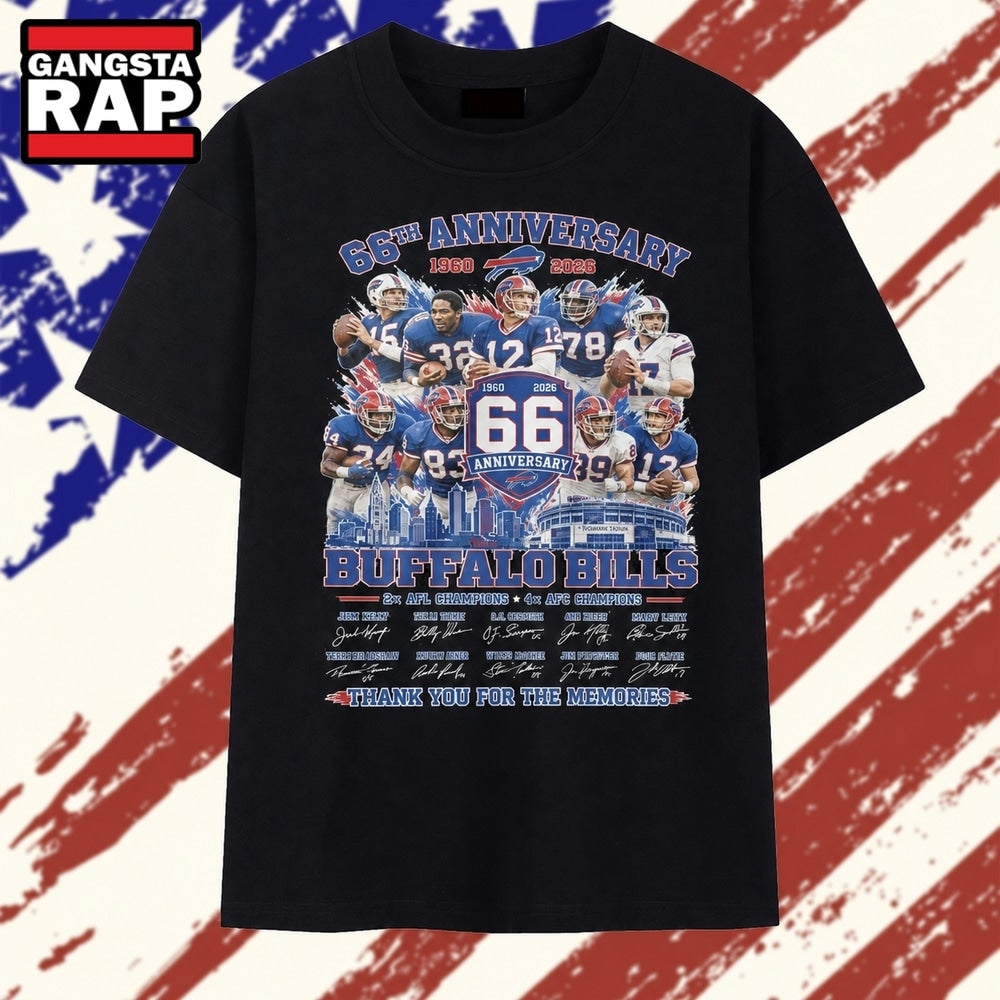 Buffalo Bills 66th Anniversary 1960 2026 Signatures Football T Shirt