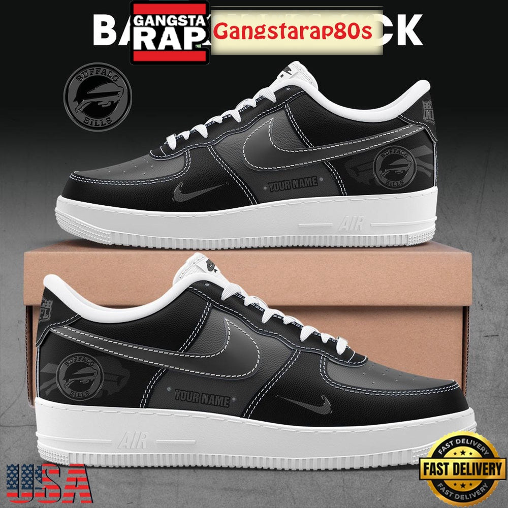 Buffalo Bills Back In Black Custom Name Air Force 1 Sneakers Shoes