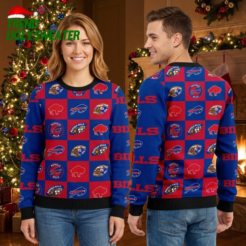 Buffalo Bills Bold Logo Patch Block Ugly Christmas Sweater