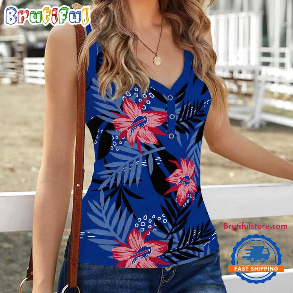 Buffalo Bills Hibiscus Pattern Women’s V-Neck Ribbed Tank Top