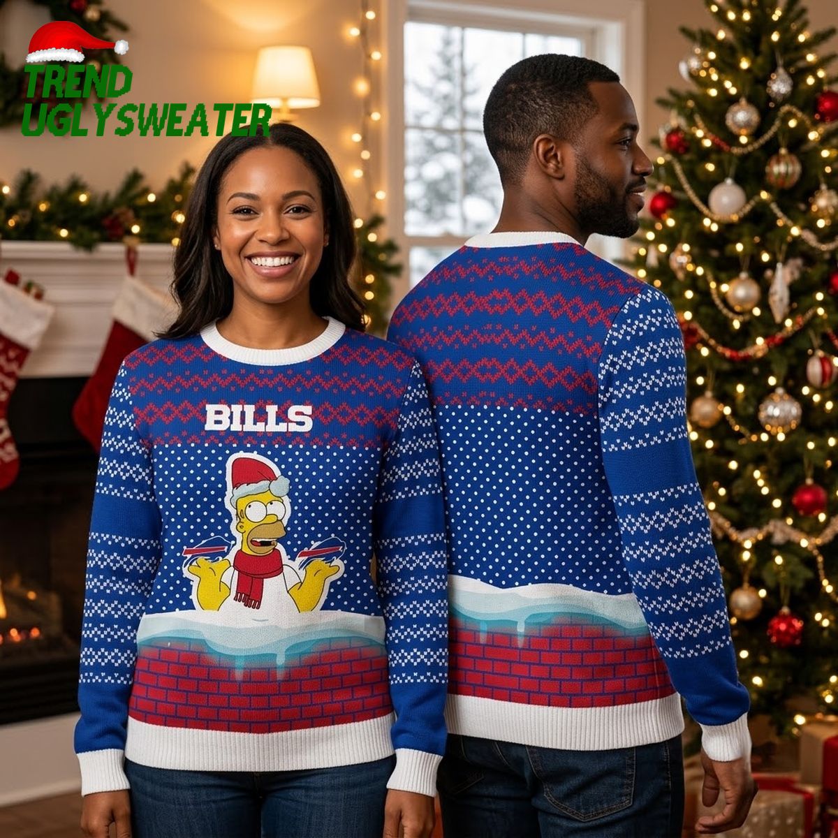 Buffalo Bills Homer Simpson Santa Hat Ugly Christmas Sweater