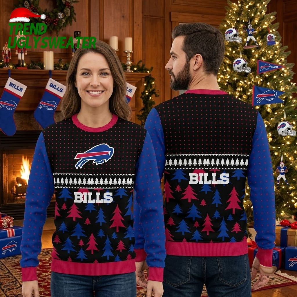 Buffalo Bills Logo And Tree Pattern Ugly Christmas Sweater