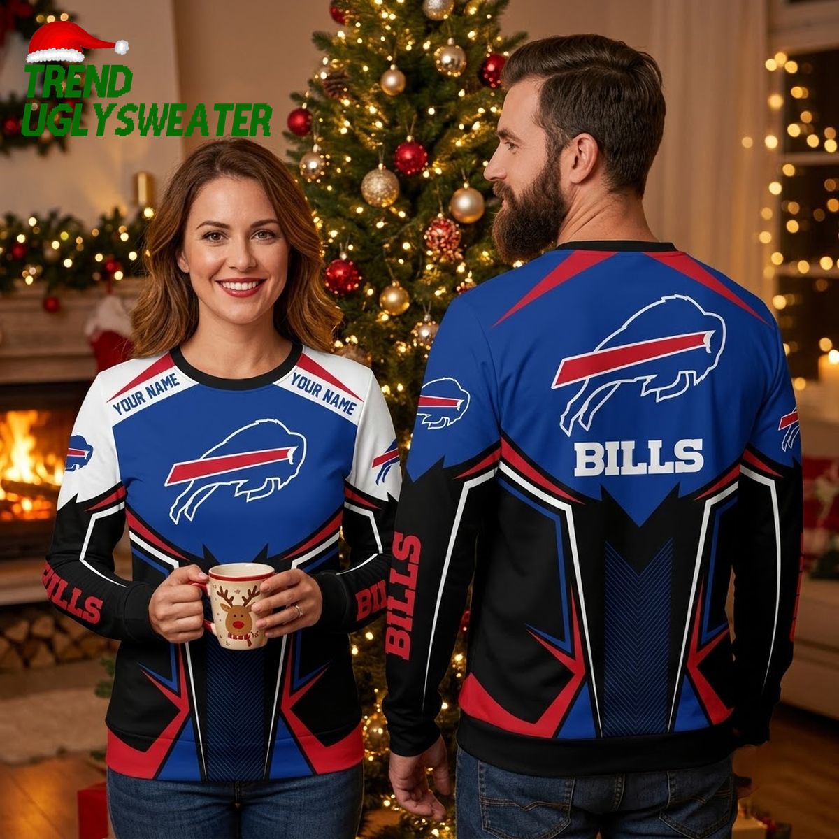 Buffalo Bills Logo Name Custom Ugly Christmas Sweater