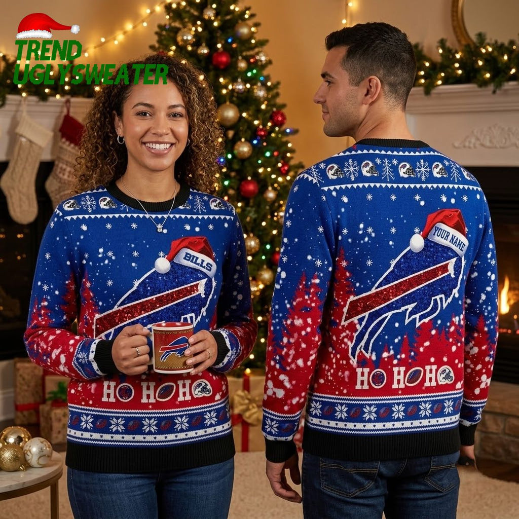 Buffalo Bills Logo With Santa Hat Ho Ho Ho Ugly Christmas Sweater