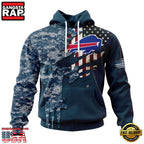 NFL Buffalo Bills Navy Camo Veteran All Over Print Hoodie