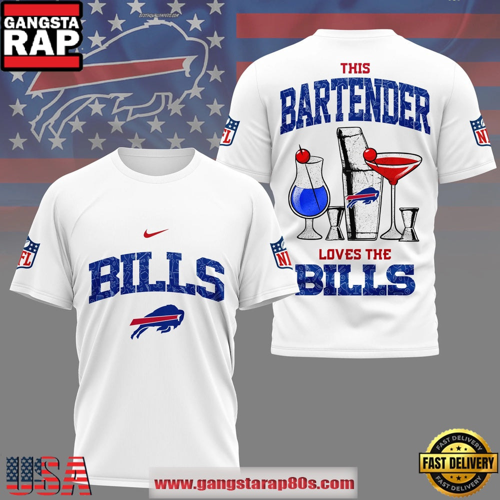 Buffalo Bills NFL Bartender Fan 3D Shirt-White