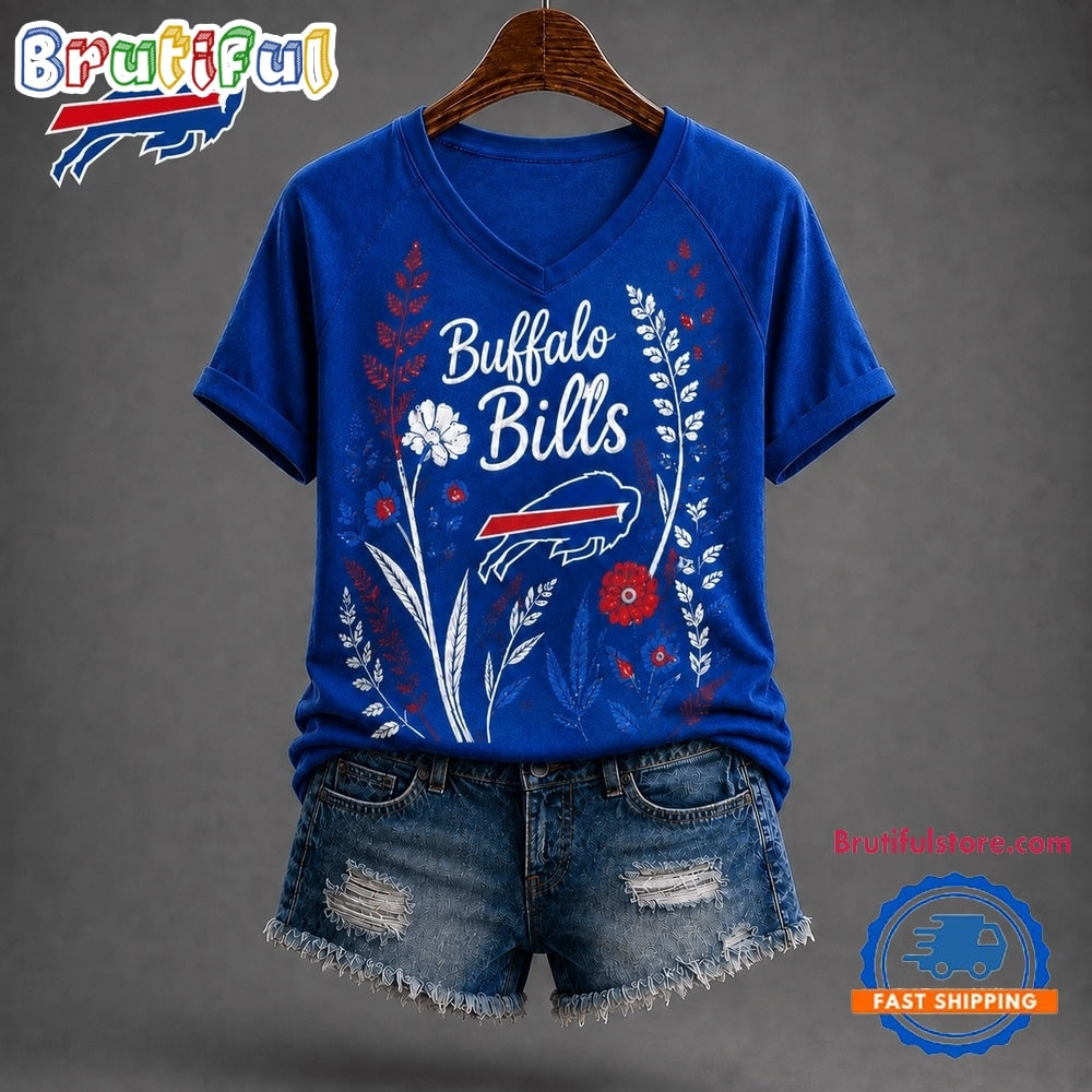 Buffalo Bills NFL Floral Garden V Neck T Shirt