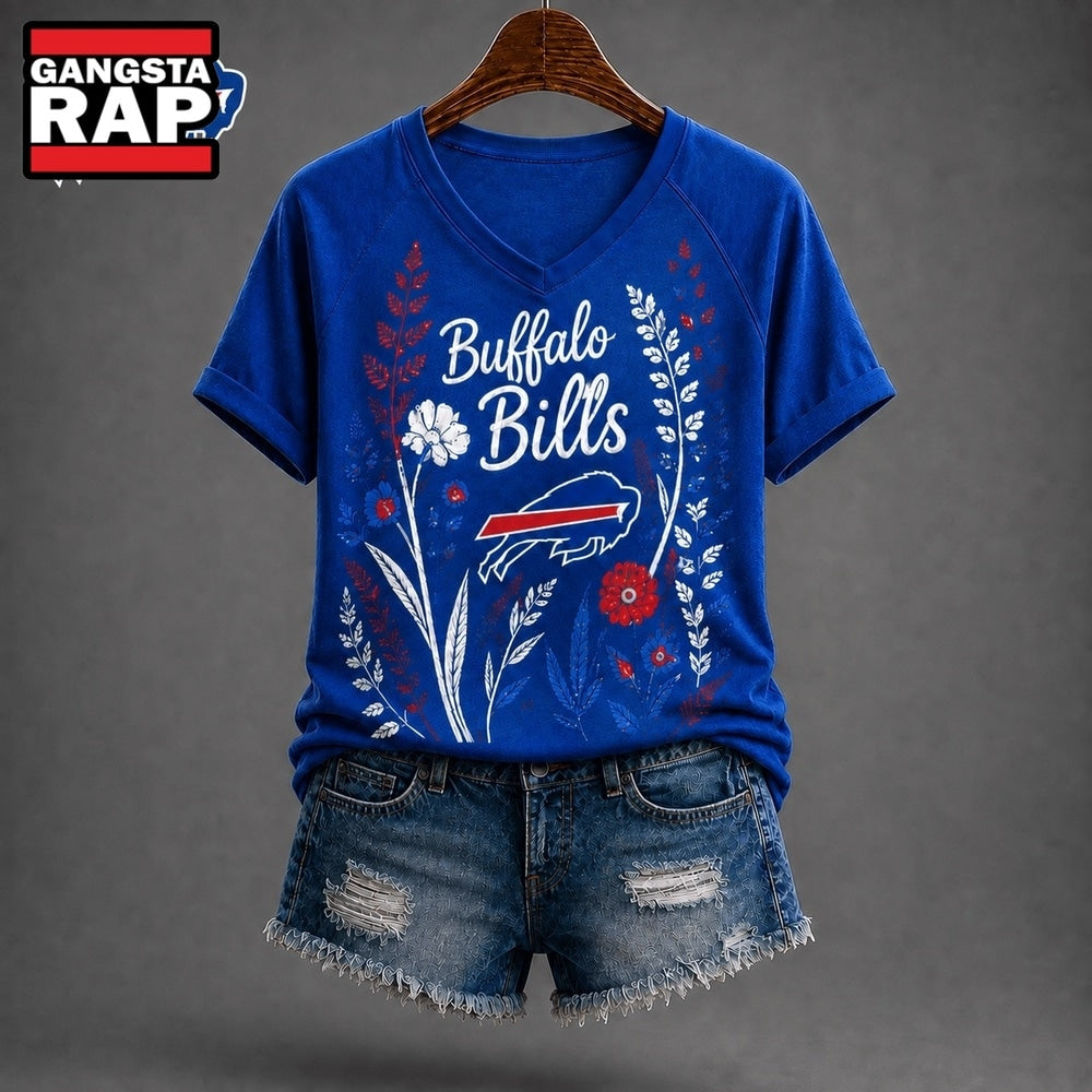 Buffalo Bills NFL Floral Garden V Neck T Shirt