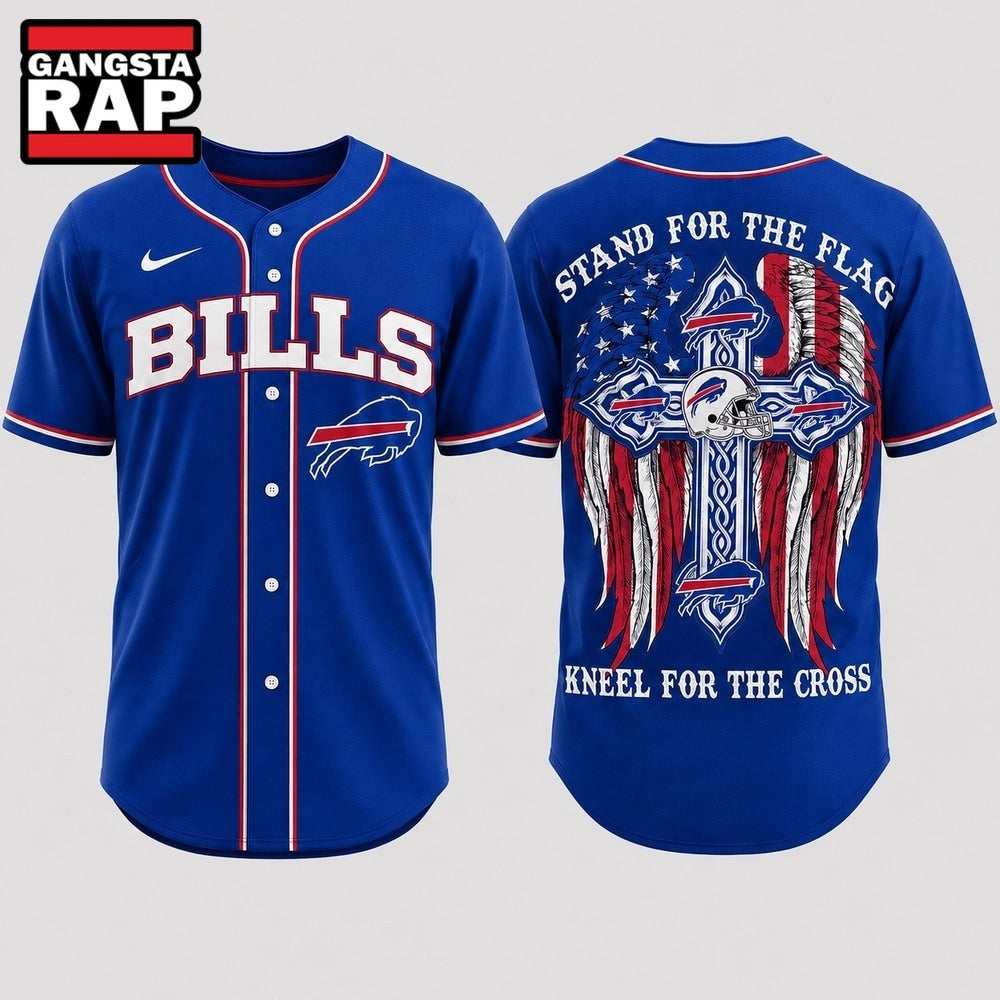 Buffalo Bills NFL Stand For The Flag Kneel For The Cross Baseball Jersey Shirt