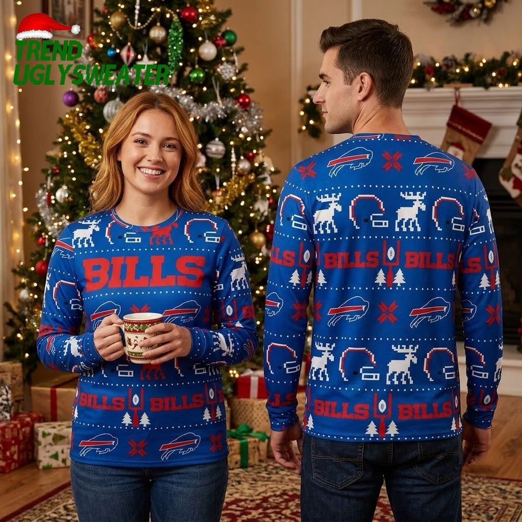 Buffalo Bills Pixel Helmet And Reindeer Ugly Christmas Sweater