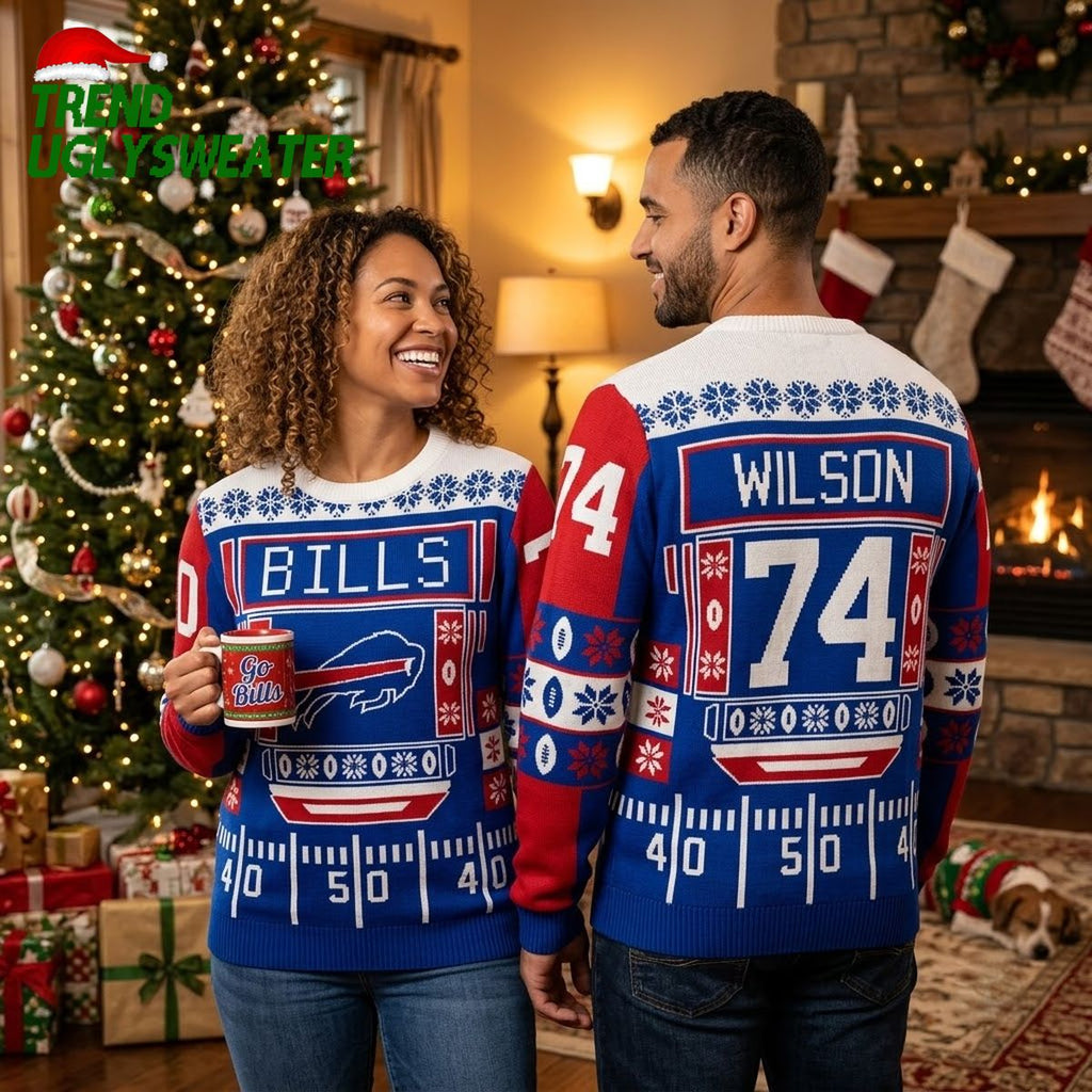 Buffalo Bills Playing Field Custom Name 74 Ugly Christmas Sweater