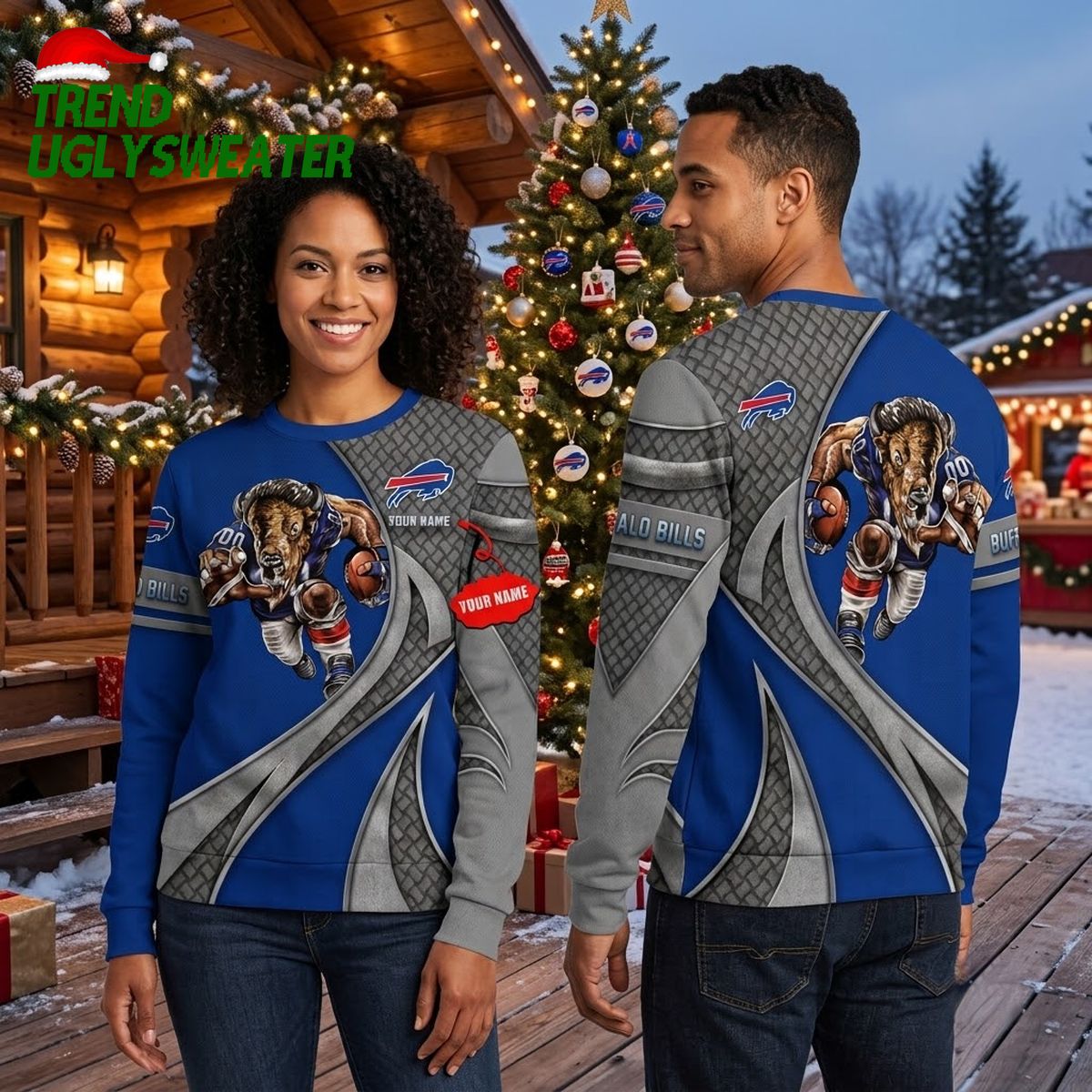 Buffalo Bills Rushing Buffalo Mascot Ugly Christmas Sweater