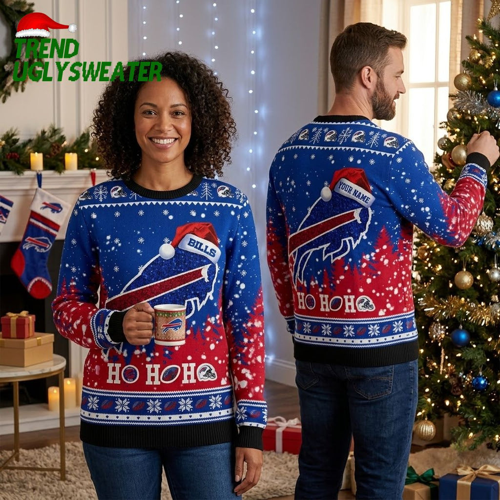 Buffalo Bills Santa Hat Logo Ho Ho Ho Ugly Christmas Sweater