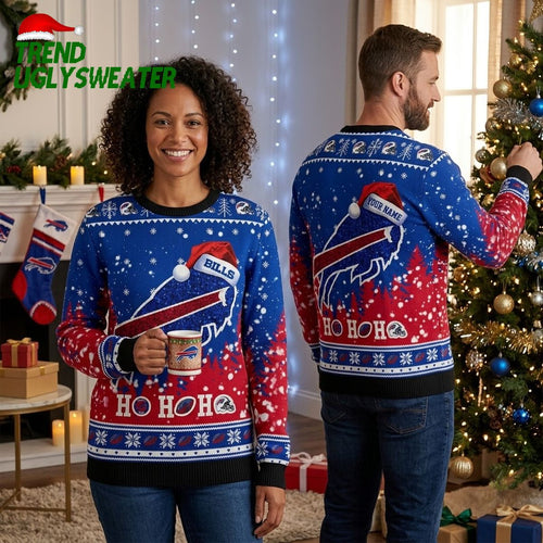 Buffalo Bills Santa Hat Logo Ho Ho Ho Ugly Christmas Sweater