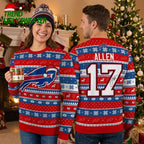 Buffalo Bills Santa Hat Logo Josh Allen 17 Signature Ugly Christmas Sweater