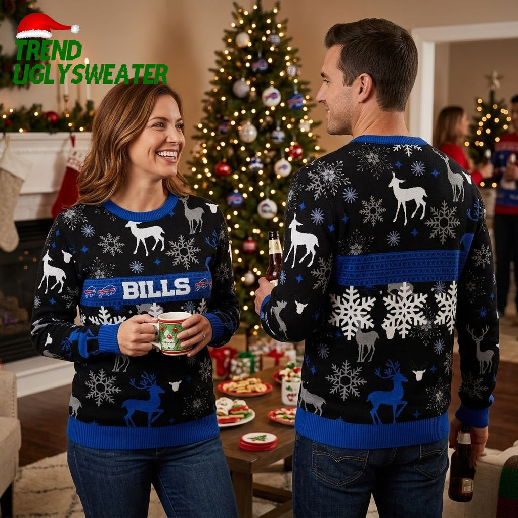 Buffalo Bills Snowflakes And Reindeer Ugly Christmas Sweater