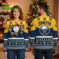 Buffalo Sabres Charging Buffalo Mascot Santa Hat Custom Name Ugly Christmas Sweater