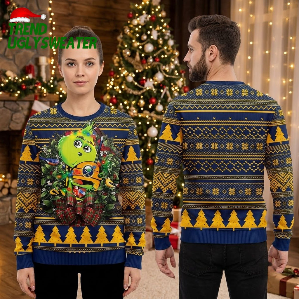 Buffalo Sabres Grinch Hug Ugly Christmas Sweater