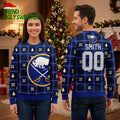 Buffalo Sabres Personalized Custom Name And Number Snowflake Plaid Ugly Christmas Sweater
