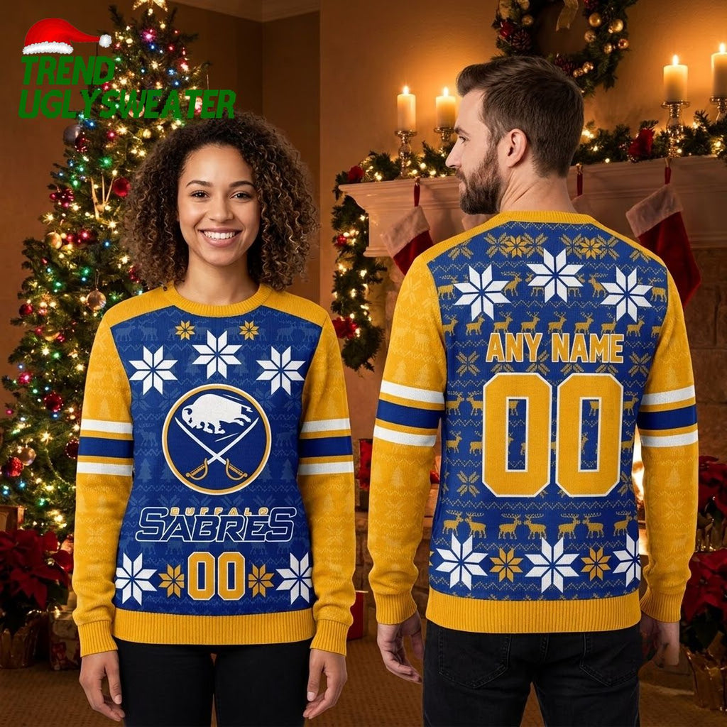 Buffalo Sabres Personalized Snowflake Hockey Jersey Ugly Christmas Sweater