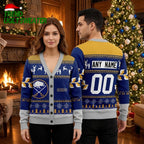 Buffalo Sabres Reindeer Pattern Personalized Custom Name And Number Ugly Christmas Sweater
