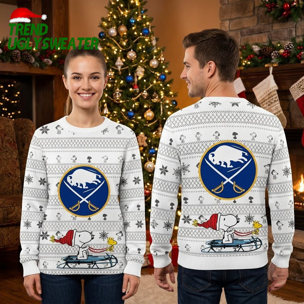 Buffalo Sabres Snoopy Christmas Skating Logo Ugly Christmas Sweater