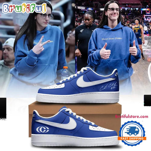 Caitlin Clark Shoot More Threes Logo And Signatures 2026 Blue Air Force 1 Shoes Sneaker