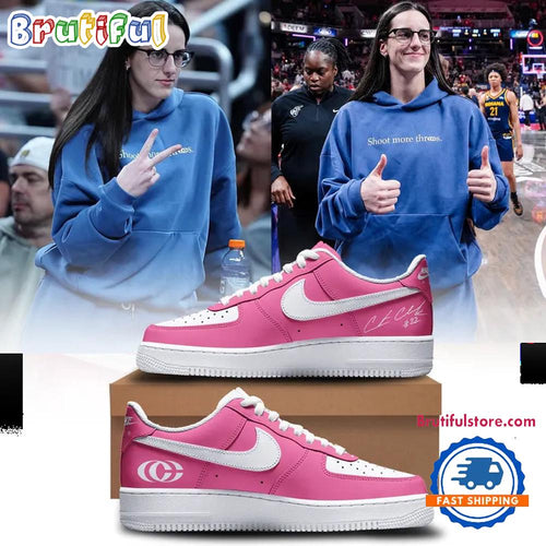 Caitlin Clark Shoot More Threes Logo And Signatures 2026 Pink Air Force 1 Shoes Sneaker