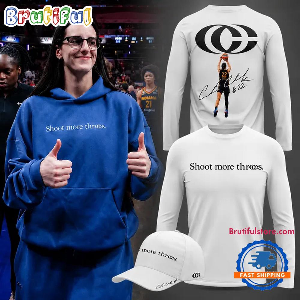 Caitlin Clark Shoot More Threes Logo and Signatures 2026 White Long Sleeve Shirt
