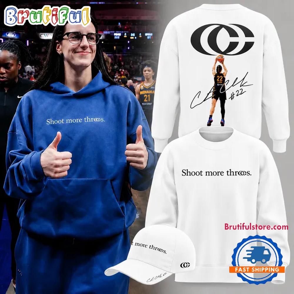 Caitlin Clark Shoot More Threes Logo and Signatures 2026 White Hoodie T-Shirt