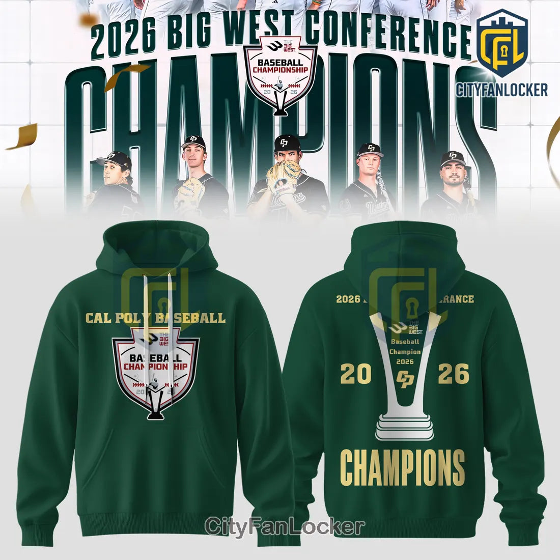 Cal Poly Mustangs 2026 Big West Conference Baseball Champions Hoodie