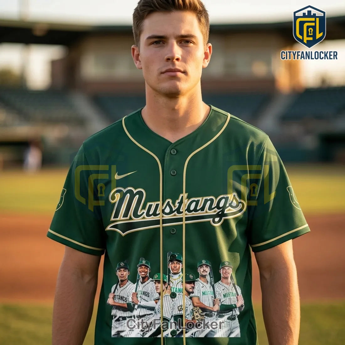 Cal Poly Mustangs 2026 Big West Conference Champions Green Baseball Jersey