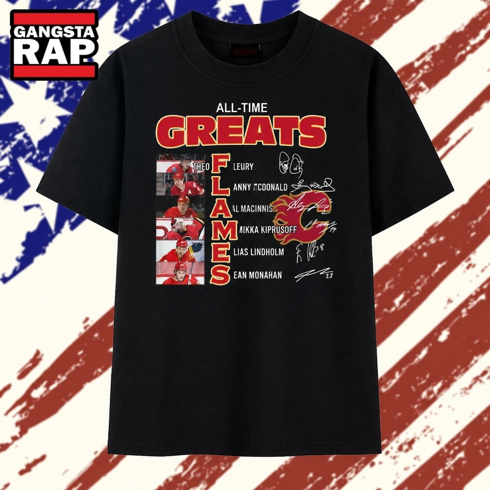 Calgary Flames All Time Greats Hockey Legends Signatures T Shirt , Vintage Trending Shirt