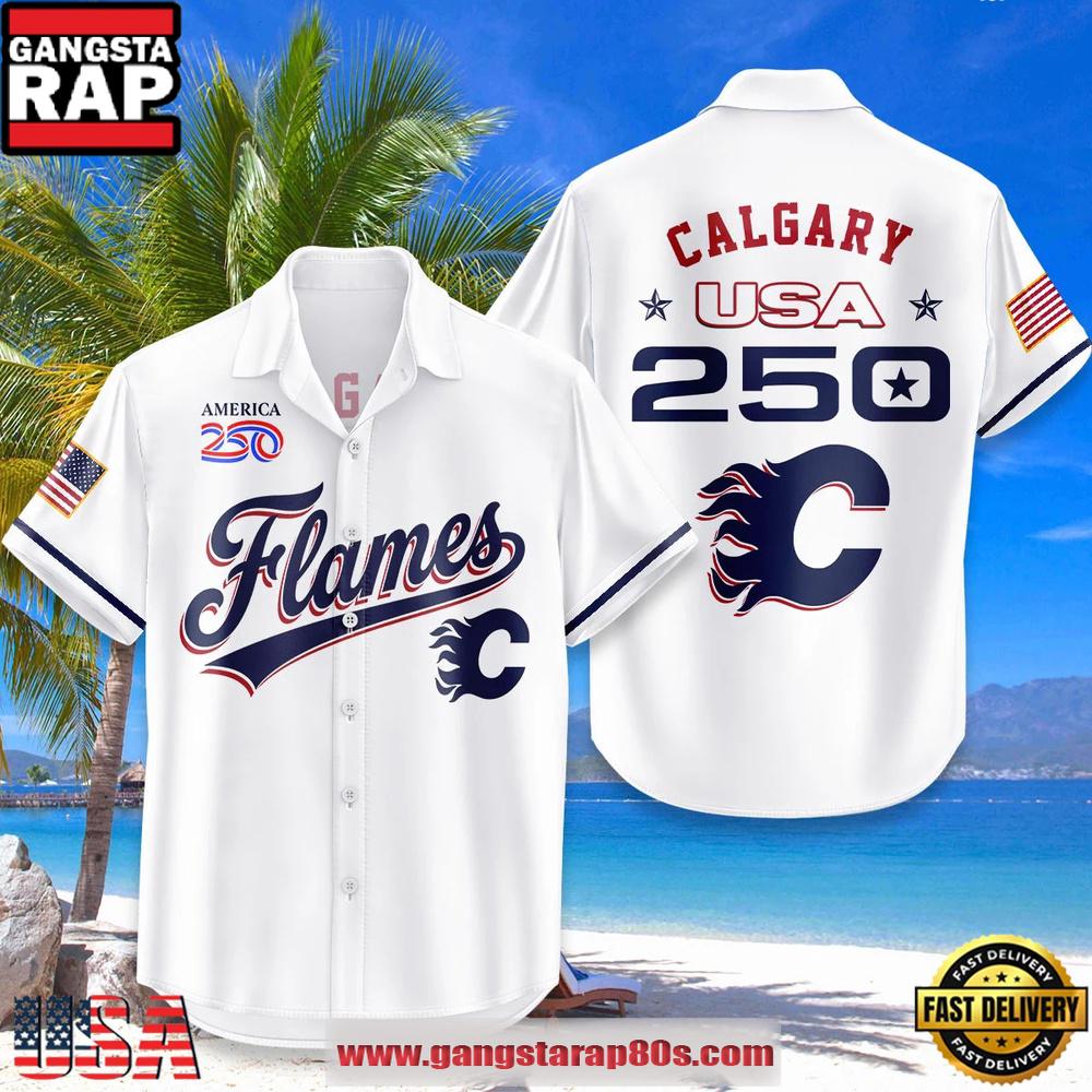 Calgary Flames USA Flag 250 Years of Freedom Anniversary 1776-2026 Summer Hawaiian Shirt