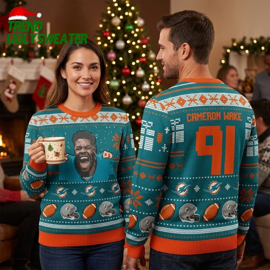 Cameron Wake 91 Miami Dolphins Ugly Christmas Sweater