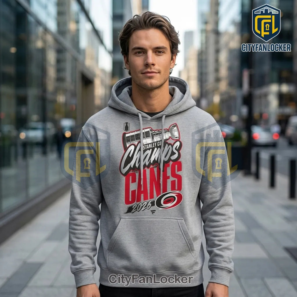 Carolina Hurricanes 2026 Stanley Cup Champions Gray Locker Room Pullover Hoodie