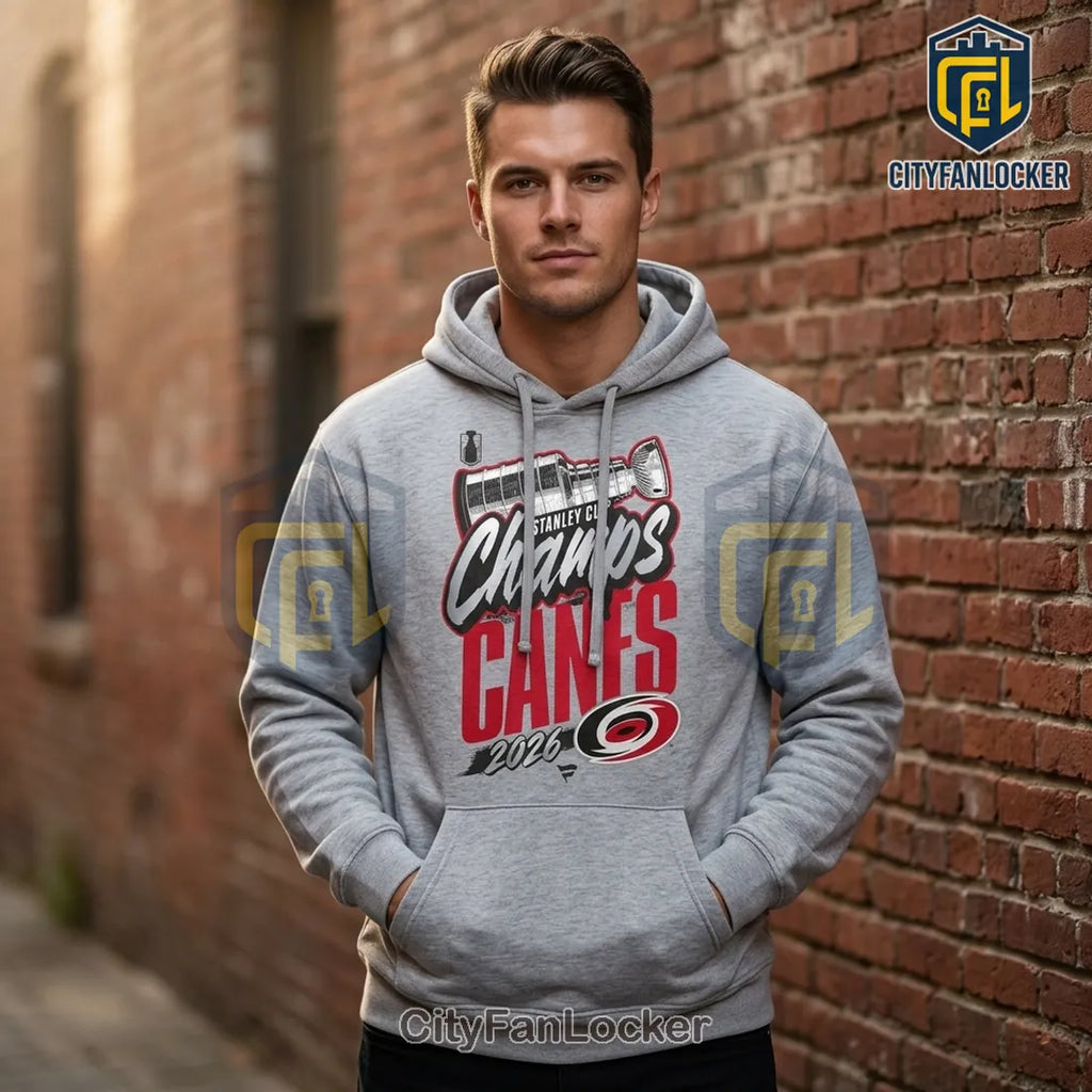Carolina Hurricanes 2026 Stanley Cup Champions Gray Locker Room Pullover Hoodie