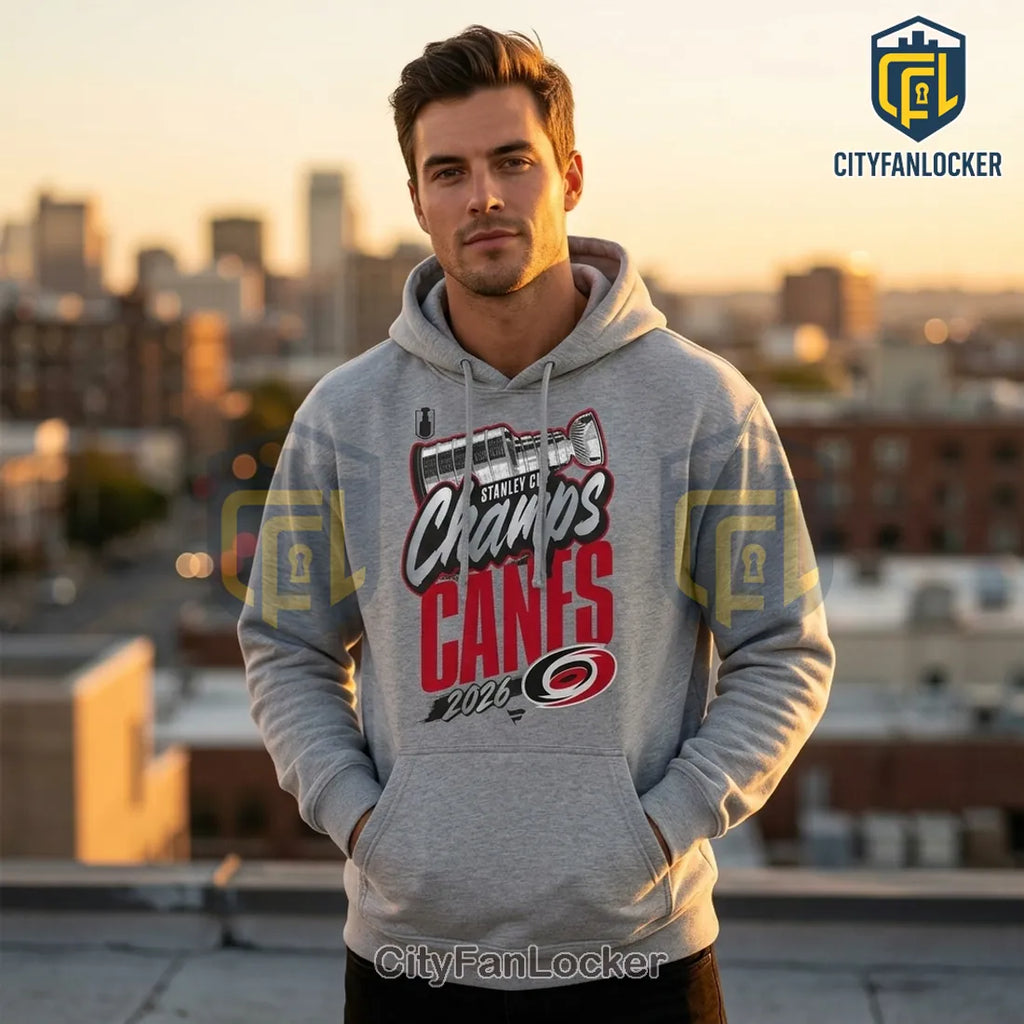 Carolina Hurricanes 2026 Stanley Cup Champions Gray Locker Room Pullover Hoodie
