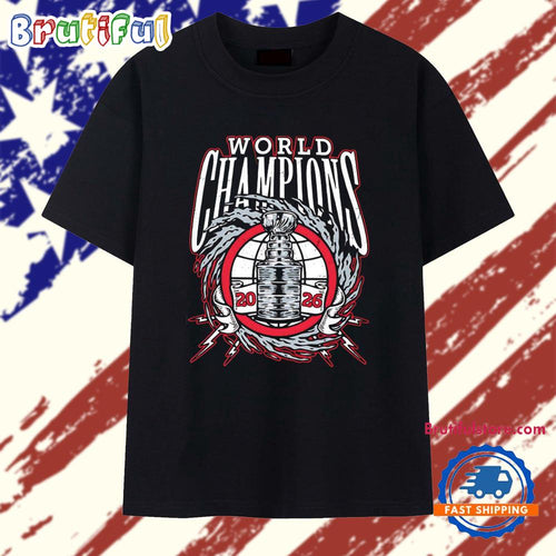 Carolina Hurricanes 2026 World Champions trophy lightning wreath bold logo art T Shirt