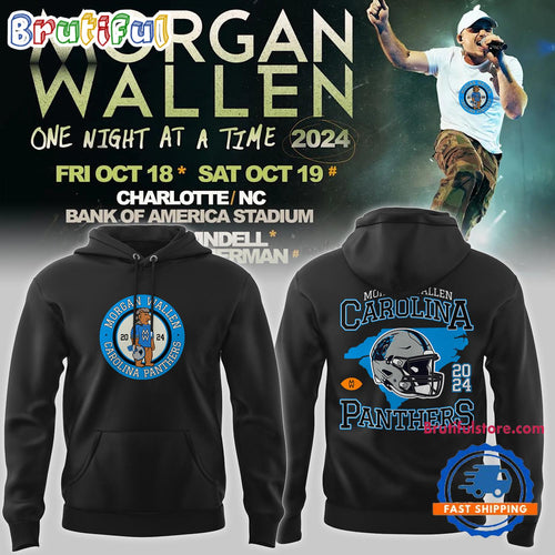 Carolina Panther NFL 2024 Morgan Wallen 18th October At Bank Of America Stadium Black Hoodie T-Shirt