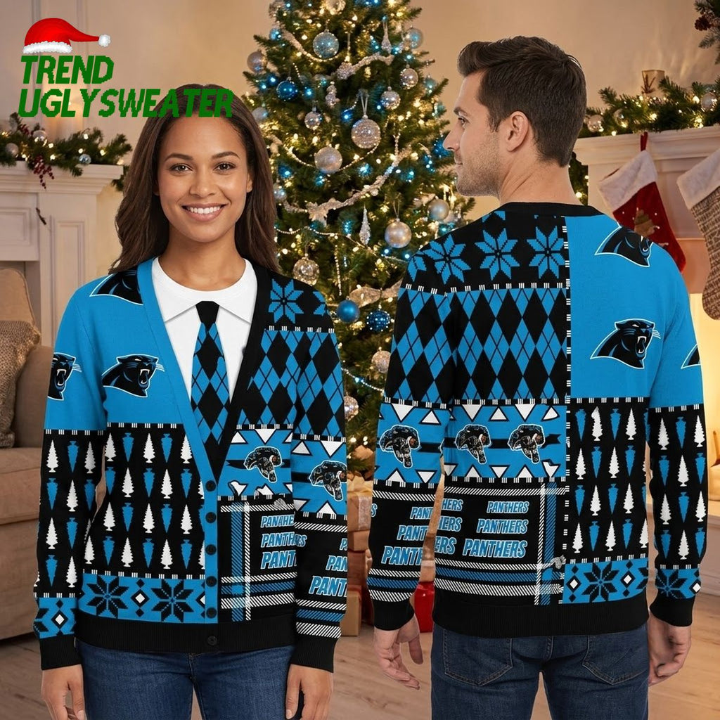 Carolina Panthers Argyle Snowflake Pattern Ugly Christmas Sweater