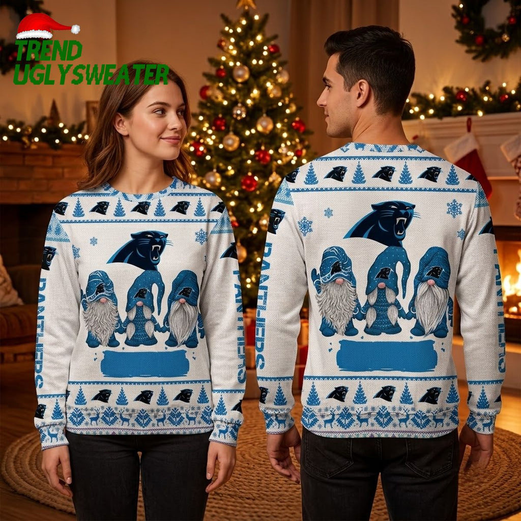 Carolina Panthers Christmas Gnomes Ugly Christmas Sweater