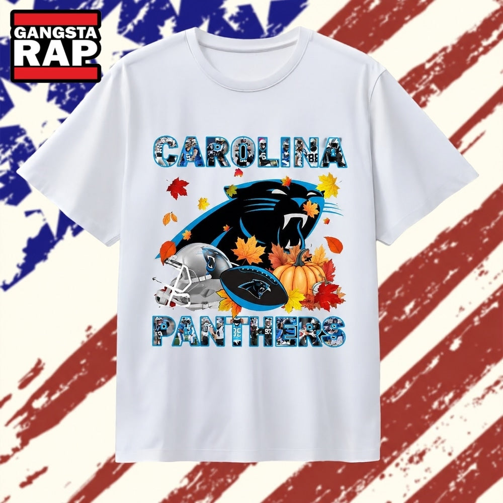 Carolina Panthers Football Autumn Leaves Pumpkin Graphic T Shirt