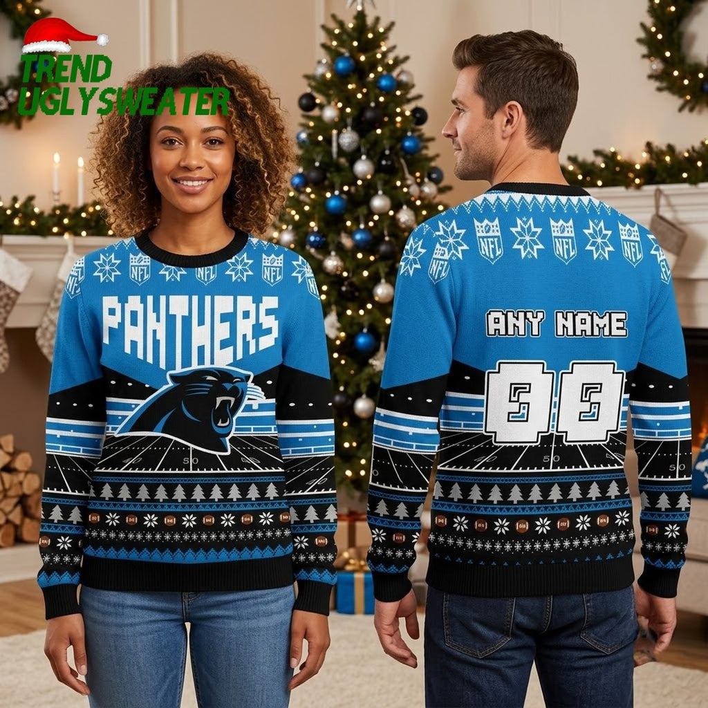 Carolina Panthers Football Field Any Name 00 Personalized Ugly Christmas Sweater